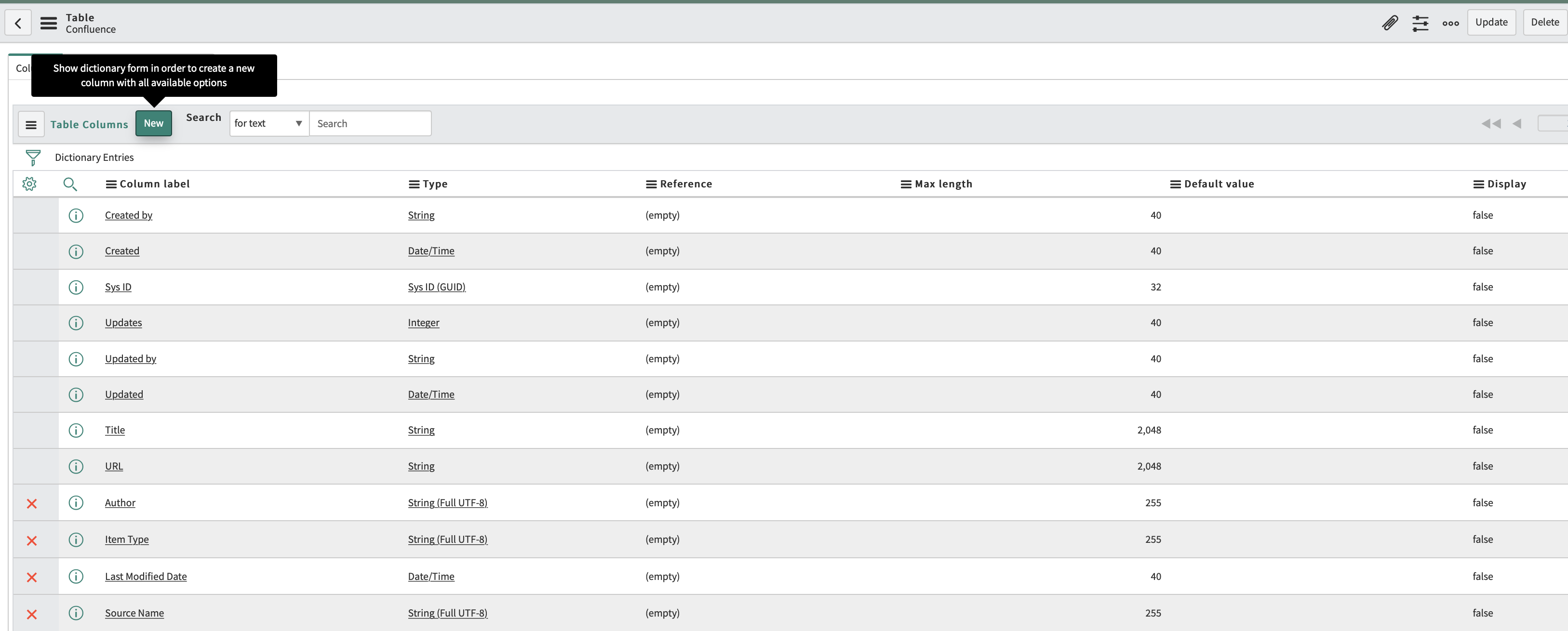 External Content Table